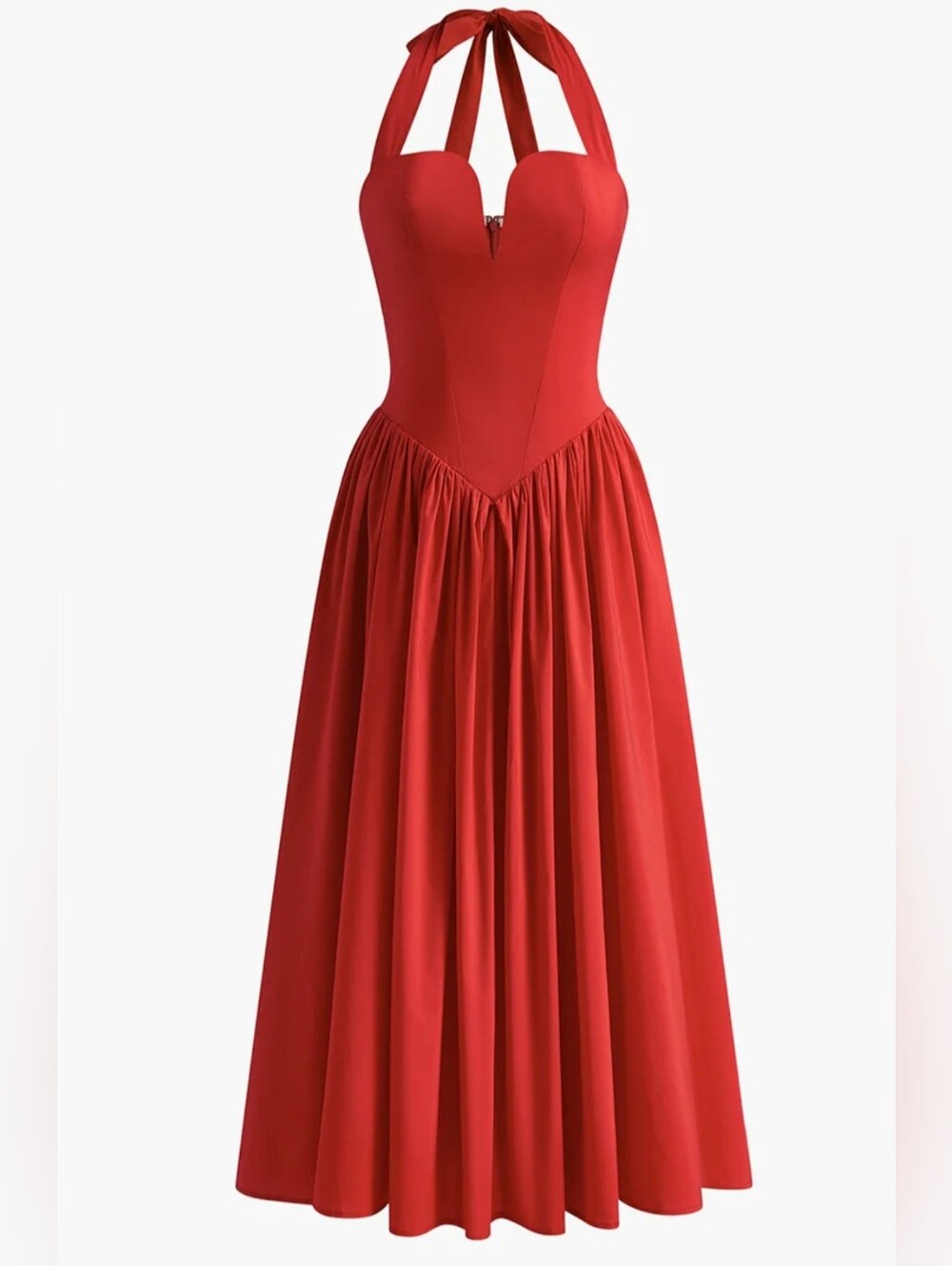Commense Red Halter Sweetheart-Neck Midi Gown